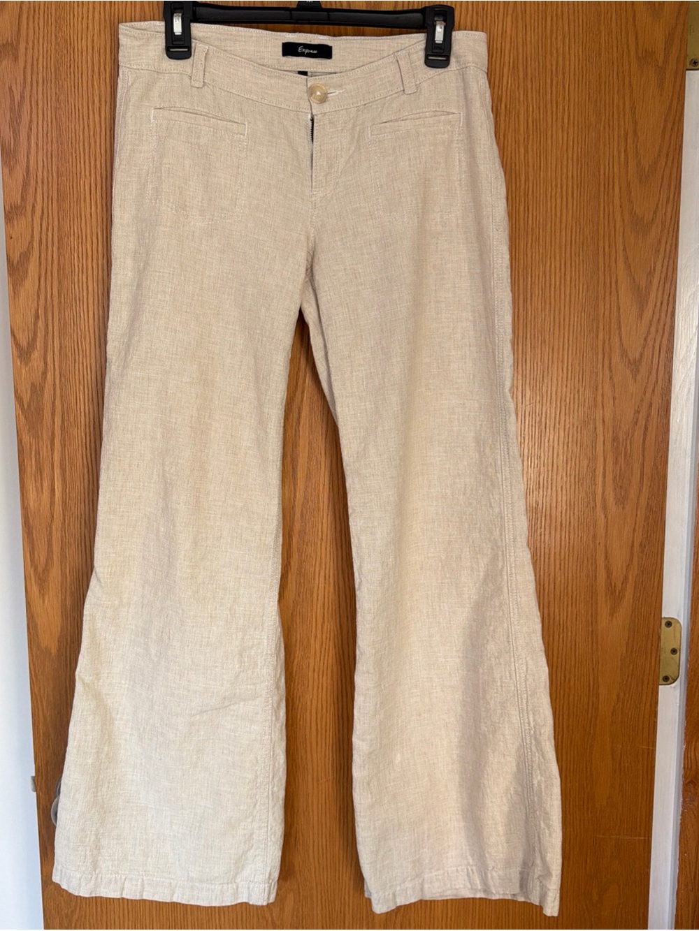 Vintage Express Women’s Size 6 Y2K Beige Linen Cotton Blend Wide Leg Trousers